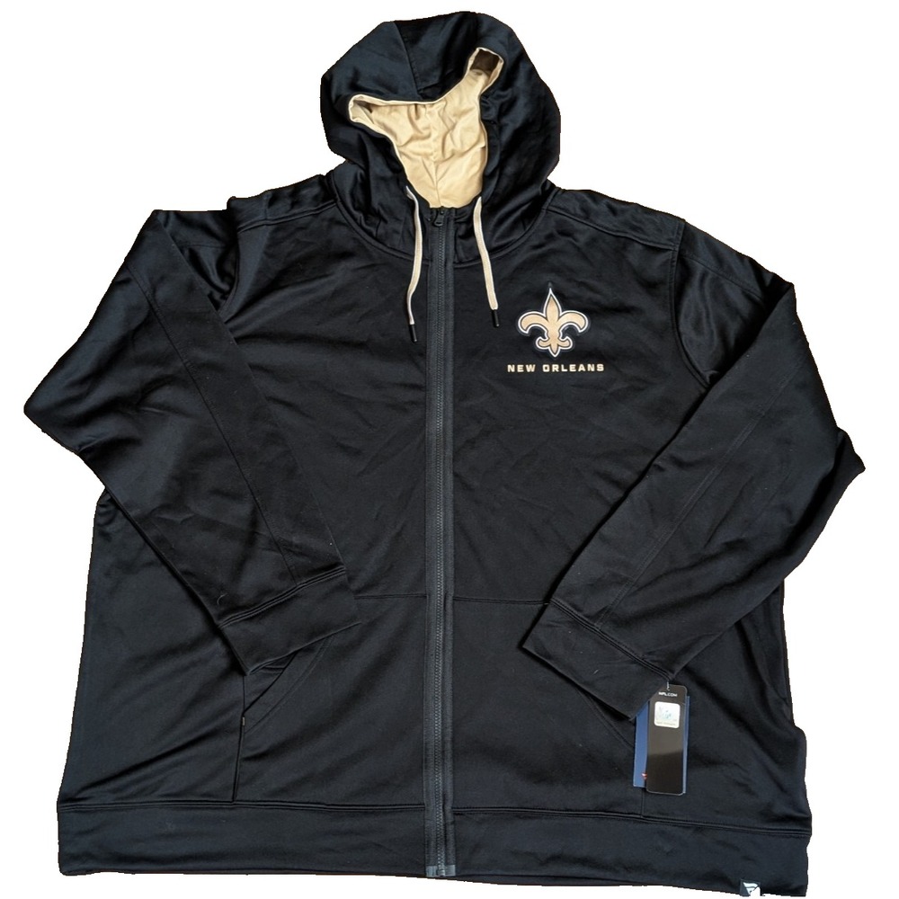 New Orleans Saints Hoodie Sweatshirt Full Zip Men's 4XL Fanatics NFL Black NWT